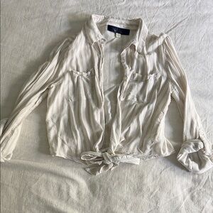 Striped Cream Button-Up Women's Top